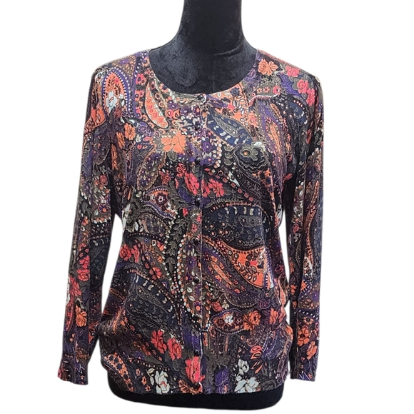 Premiere studio.Women Paisley Print Long Sleeve Top / sweater button down - Picture 1 of 8